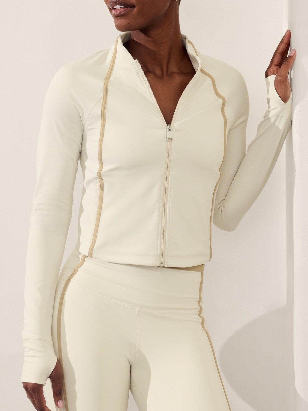 Athleta Salutation Crop Jacket in Bone/Dune